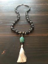 Lava stones, Hematite and Carved Turquoise Buddha