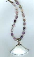 Mother of Pearl Carved Pendant & Fluorite Necklace.