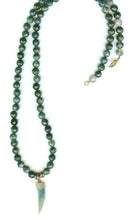 SOLD~Green Moss Agate & Vintage Horn Pendant Necklace.